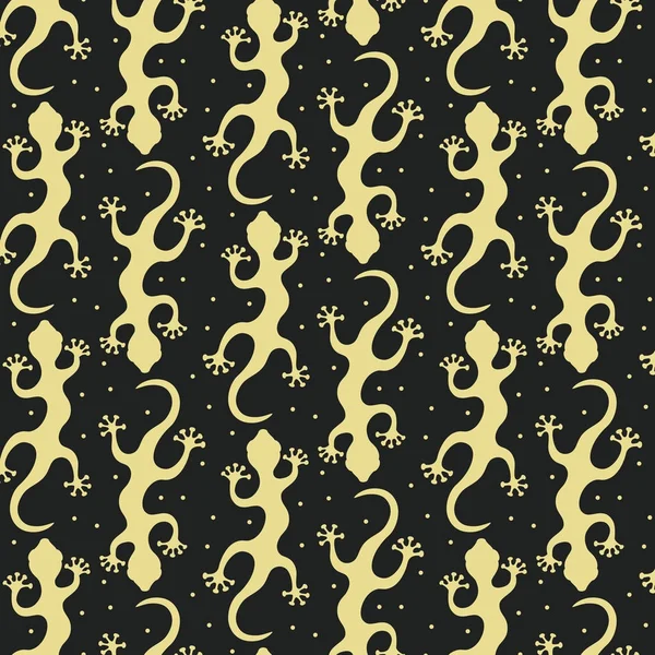 Seamless pattern with lizards on the black background. — Stock Vector