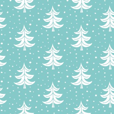 Mavi arka plan üzerinde Noel ağaçları ile Seamless Modeli. 