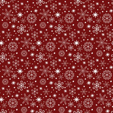 Kırmızı zemin üzerine kar taneleri ile Seamless Modeli.