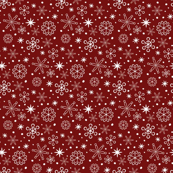 Patrón sin costuras con copos de nieve en el fondo rojo . — Archivo Imágenes Vectoriales