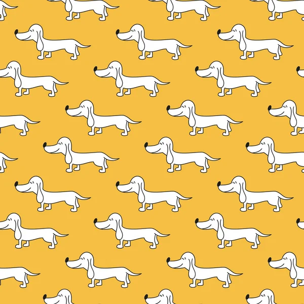 Seamless mönster med tecknade hundar på gul bakgrund. — Stock vektor