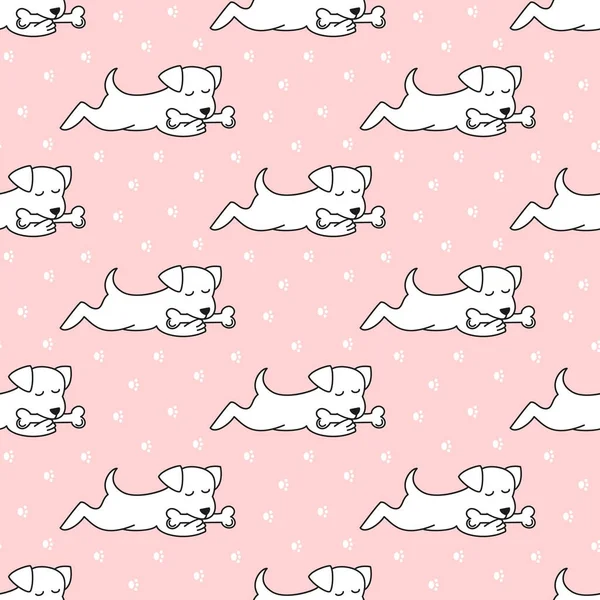 Nahtloses Muster mit Cartoon-Hunden auf rosa Hintergrund. — Stockvektor