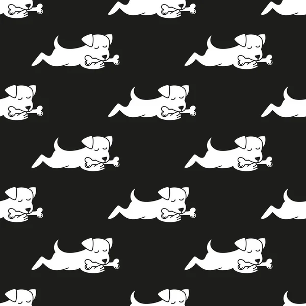 Nahtloses Muster mit Cartoon-Hunden auf schwarzem Hintergrund. — Stockvektor
