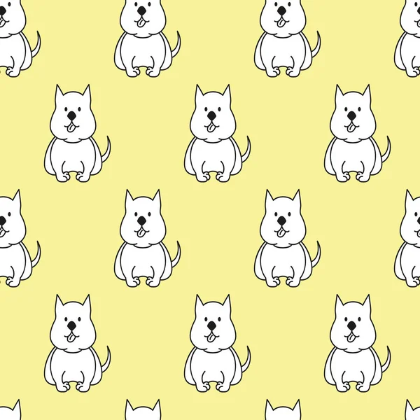 Seamless mönster med tecknade hundar på gul bakgrund. — Stock vektor