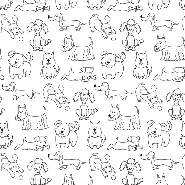 Seamless pattern with cartoon dogs on the white background.