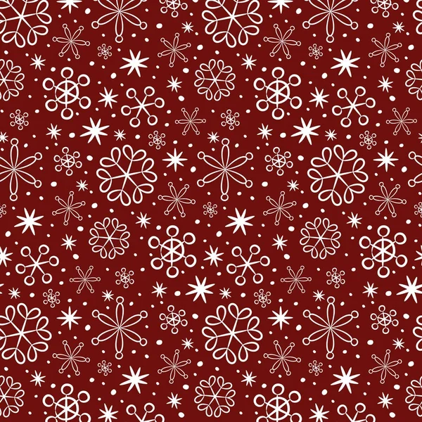 Kırmızı zemin üzerine kar taneleri ile Seamless Modeli.