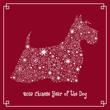 Kar taneleri ile köpek siluet. 