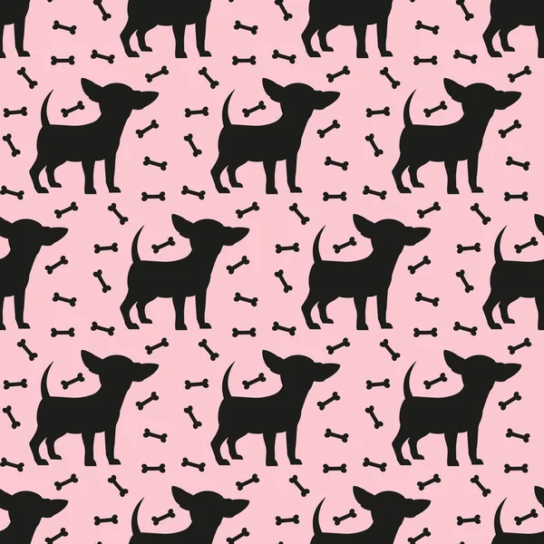 Seamless mönster med svarta silhuetter av chihuahua. — Stock vektor