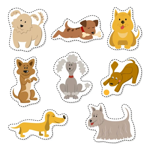 Карикатурные наклейки с собаками на белом фоне . — стоковый вектор
