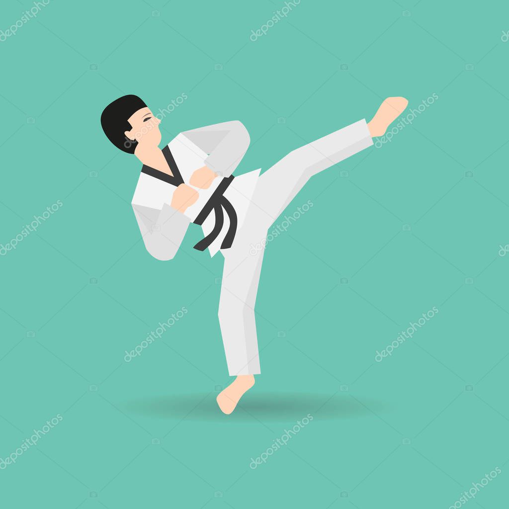 Karate icon on the green background. Vector illustration.