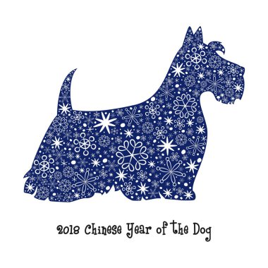 Kar taneleri ile köpek siluet. 