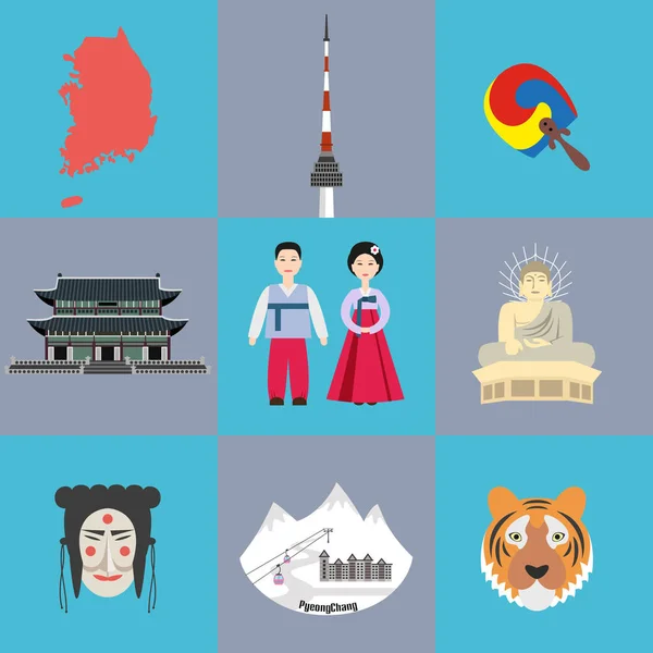 Conjunto de símbolos nacionales coreanos . — Archivo Imágenes Vectoriales