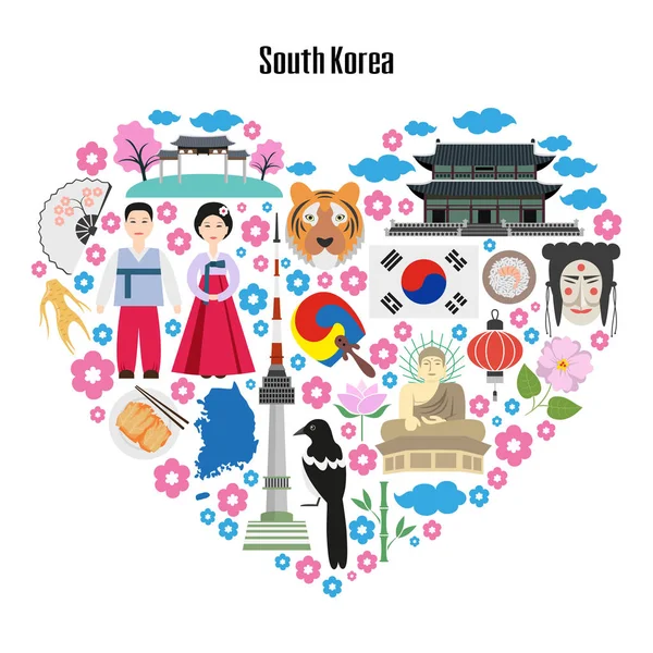 Kolorowy plakat z symbolami, Korea Południowa. — Wektor stockowy