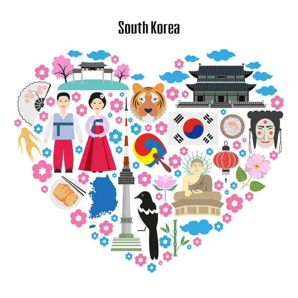 Poster berwarna dengan simbol Korea Selatan . - Stok Vektor