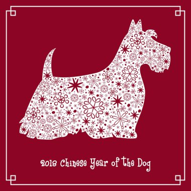 Kar taneleri ile köpek siluet.