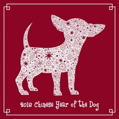 Kar taneleri ile köpek siluet.