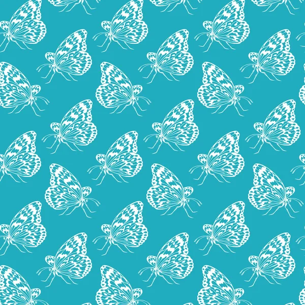 Patrón sin costuras con mariposas sobre el fondo azul . — Vector de stock