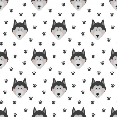 Beyaz arka plan üzerinde çizgi film köpeklerle seamless modeli.