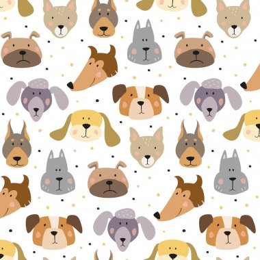 Beyaz arka plan üzerinde çizgi film köpeklerle seamless modeli. 