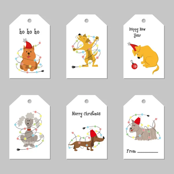 Set kerst codes met cartoon honden. — Stockvector