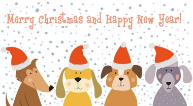 Noel kartı ile çizgi film köpekler.