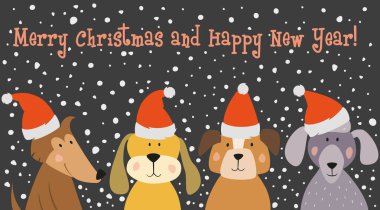 Noel kartı ile çizgi film köpekler.