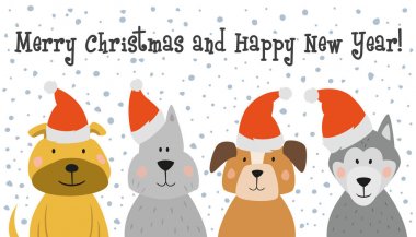 Noel kartı ile çizgi film köpekler.