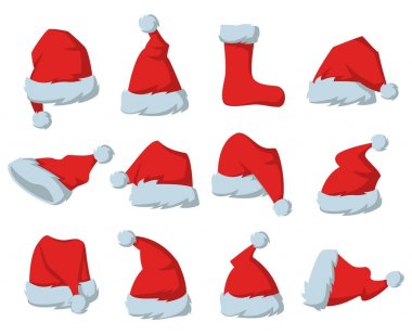 Beyaz zemin üzerine kırmızı şapka Noel Baba'nın dizi. 