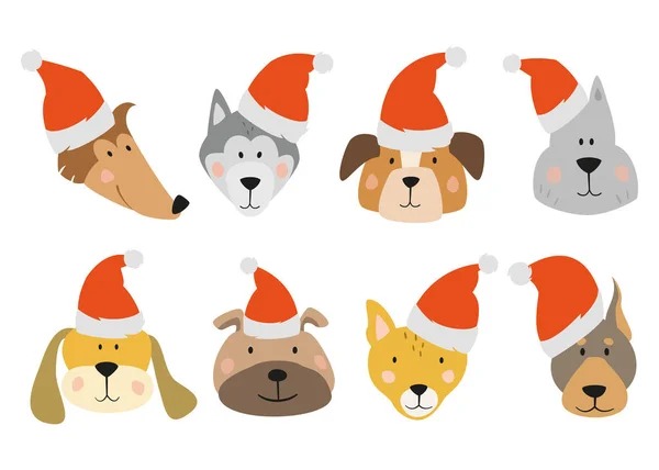 Набор рождественских мультяшных собак . — стоковый вектор