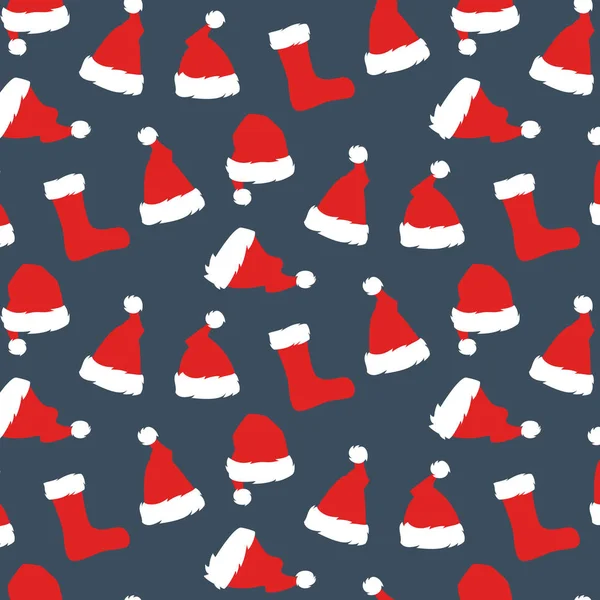 サンタ クロースの赤い帽子とシームレスなパターン. — ストックベクタ