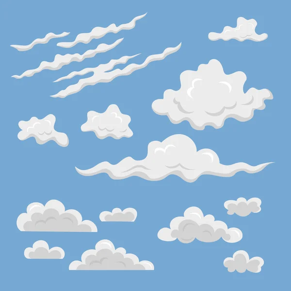 Set dari awan yang berbeda di latar belakang biru . - Stok Vektor