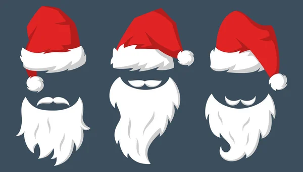 Ensemble de chapeaux rouges et barbes du Père Noël . — Image vectorielle
