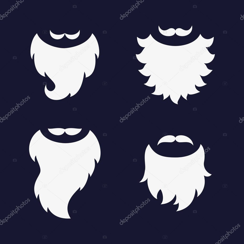 Set of different beards and mustaches. 