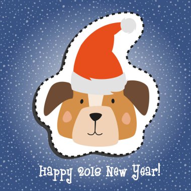 Çizgi film etiketi ile kar arka plan üzerinde köpek. Vektör çizim