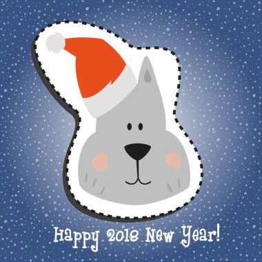 Çizgi film etiketi ile kar arka plan üzerinde köpek. Vektör çizim