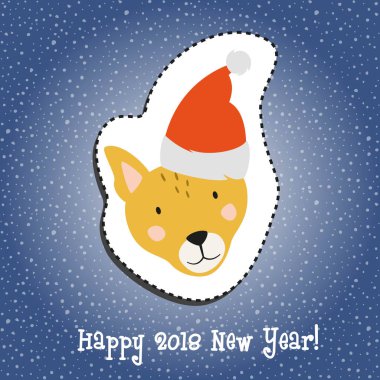 Çizgi film etiketi ile kar arka plan üzerinde köpek. Vektör çizim