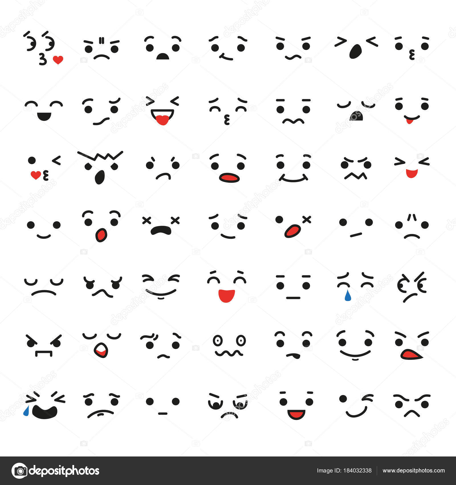 emojis rostos de desenhos animados kawaii 1236424 Vetor no Vecteezy