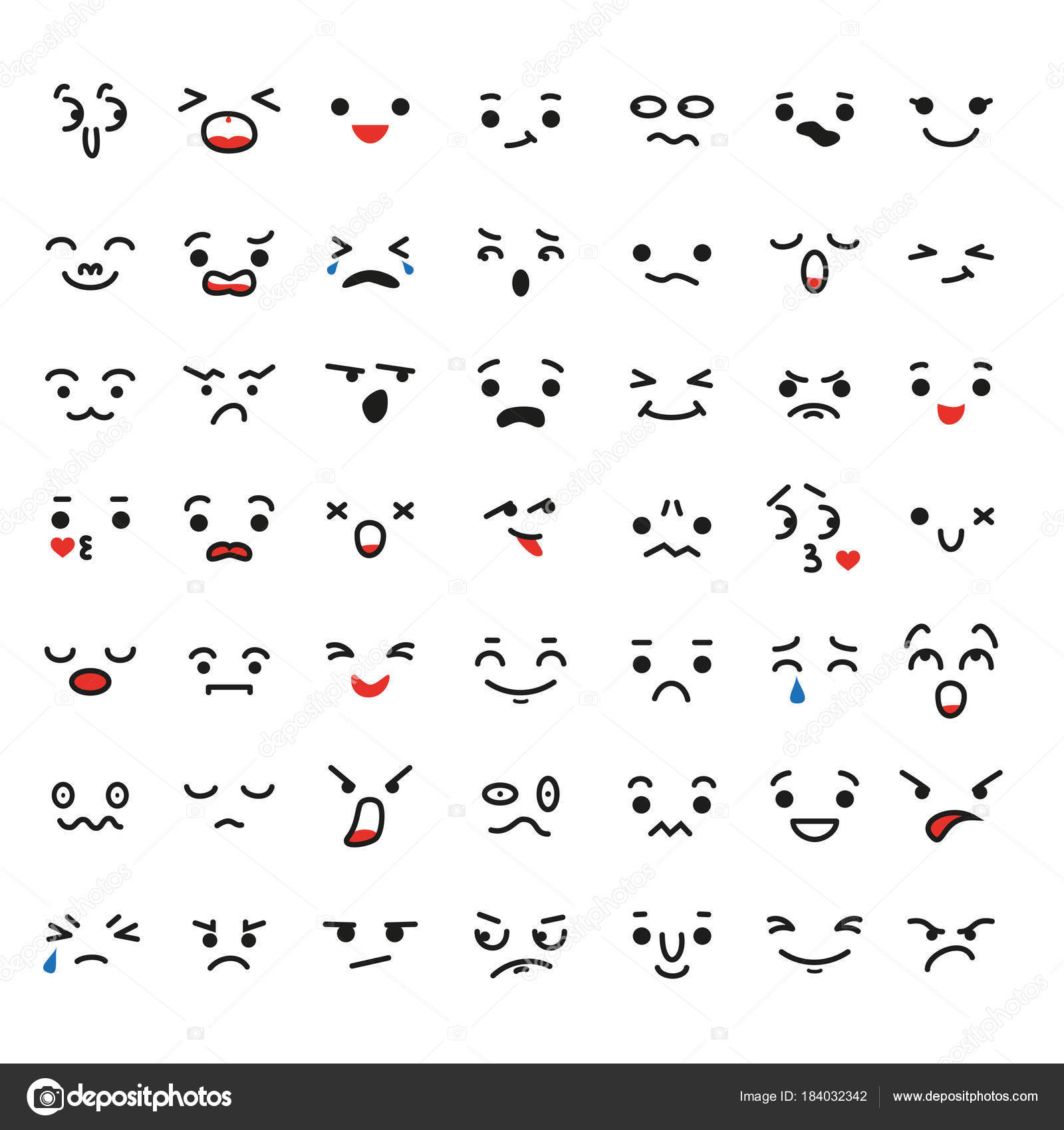 Conjunto de rosto de emoções kawaii ilustração vetorial