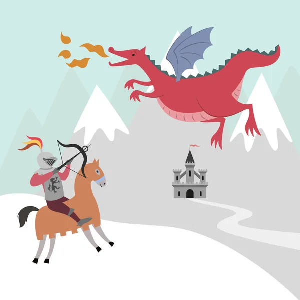 The battle of the knight with the dragon. — Stock Vector