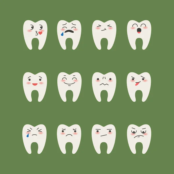 Denti dei cartoni animati su sfondo verde . — Vettoriale Stock