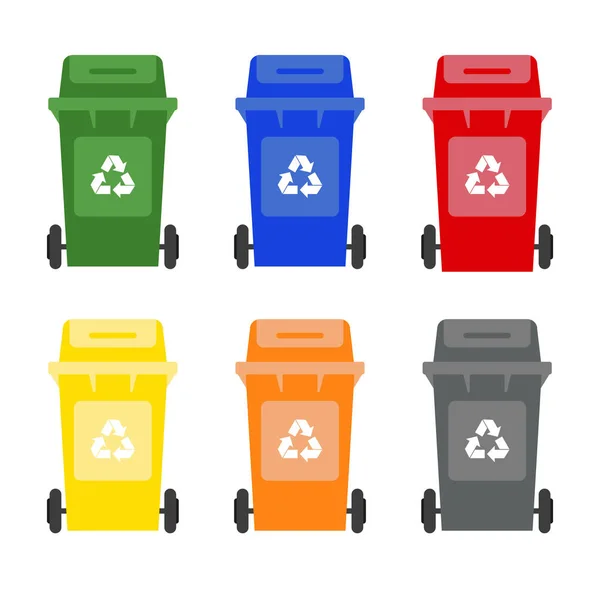 Ensemble de poubelles colorées sur fond blanc . — Image vectorielle