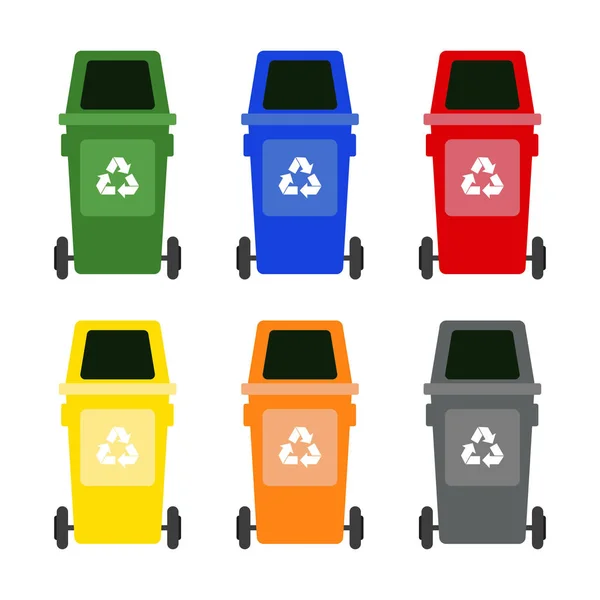 Conjunto de latas de lixo coloridas no fundo branco . —  Vetores de Stock