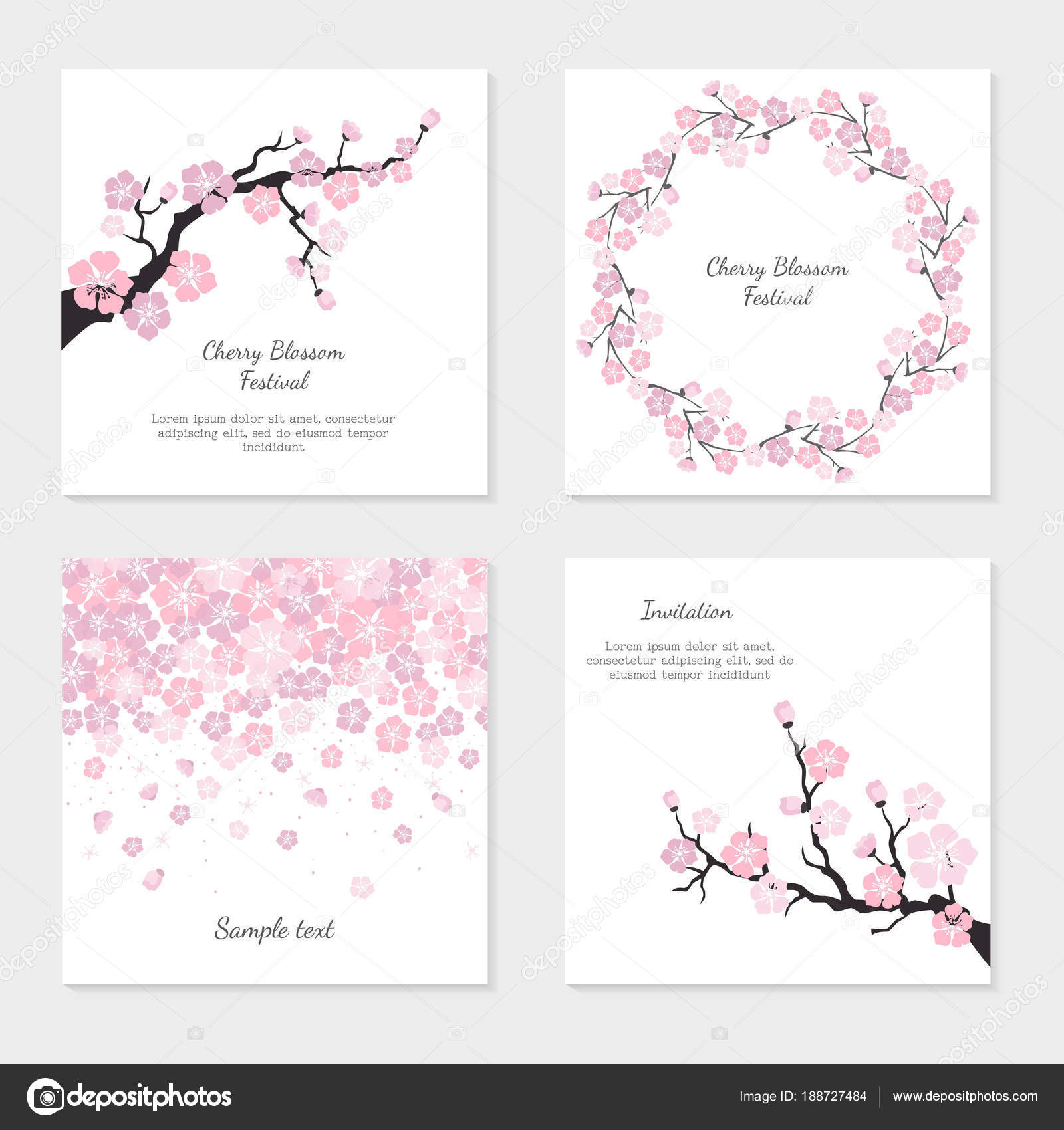 Set of greeting cards and invitation card with cherry blossom. Stock