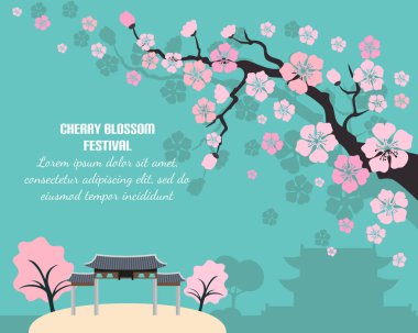 Kiraz çiçeği ve metin ile kartı.