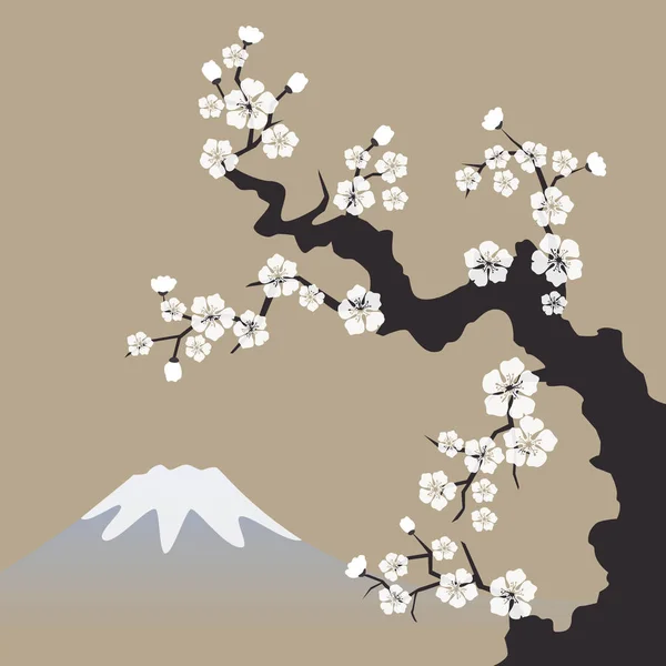 Cherry blossom on mountain landscape. — Stock Vector