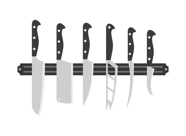 Kitchen knife set on white background. — Stock Vector