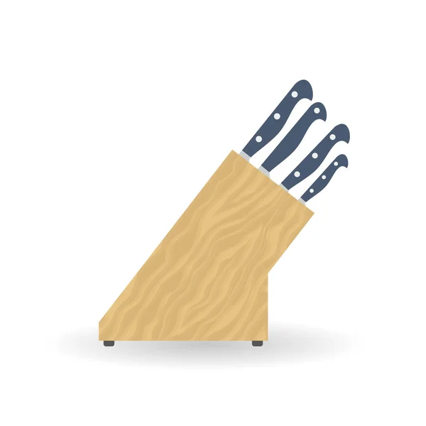 Juego de cuchillos en soporte de madera sobre fondo blanco. — Archivo Imágenes Vectoriales