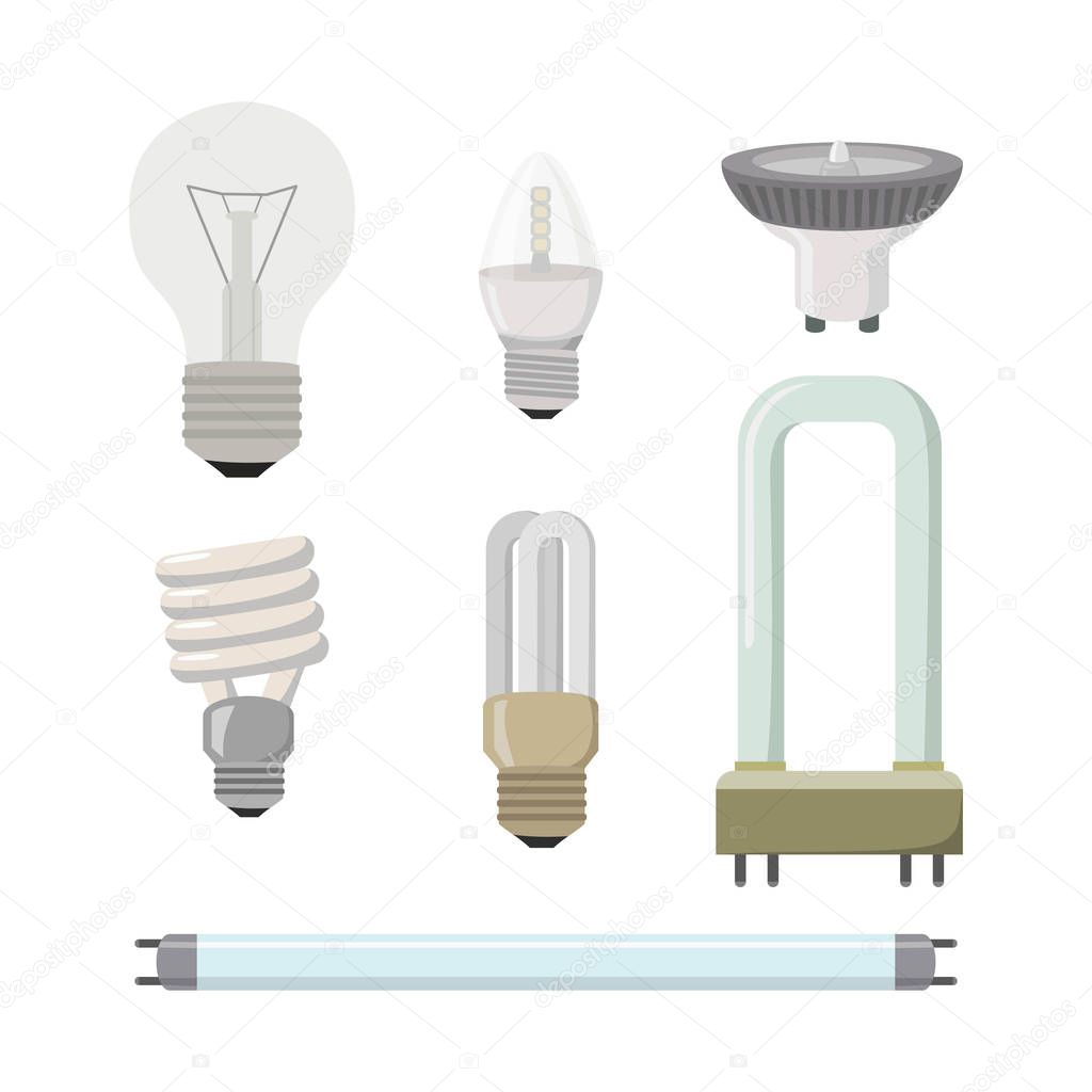 Set of different lamps on a white background. 