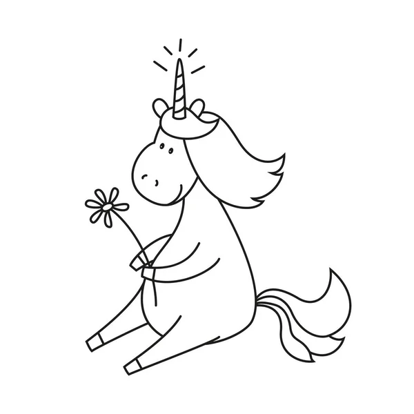 Ilustrasi dengan unicorn lucu untuk buku mewarnai . - Stok Vektor
