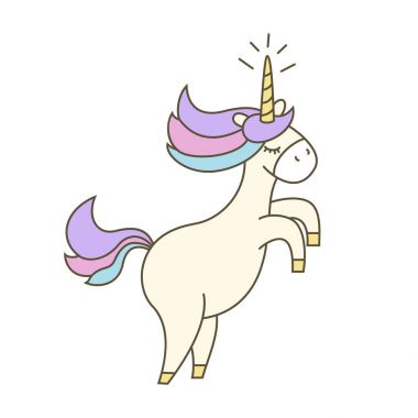 Resimde beyaz arka plan üzerinde şirin unicorn ile. 